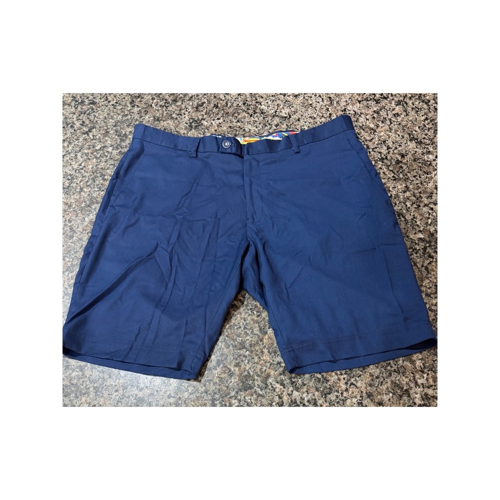 Paisley & Gray Mens Slim Fit Chino Shorts Navy Blue Stretch W36 Floral Waistband